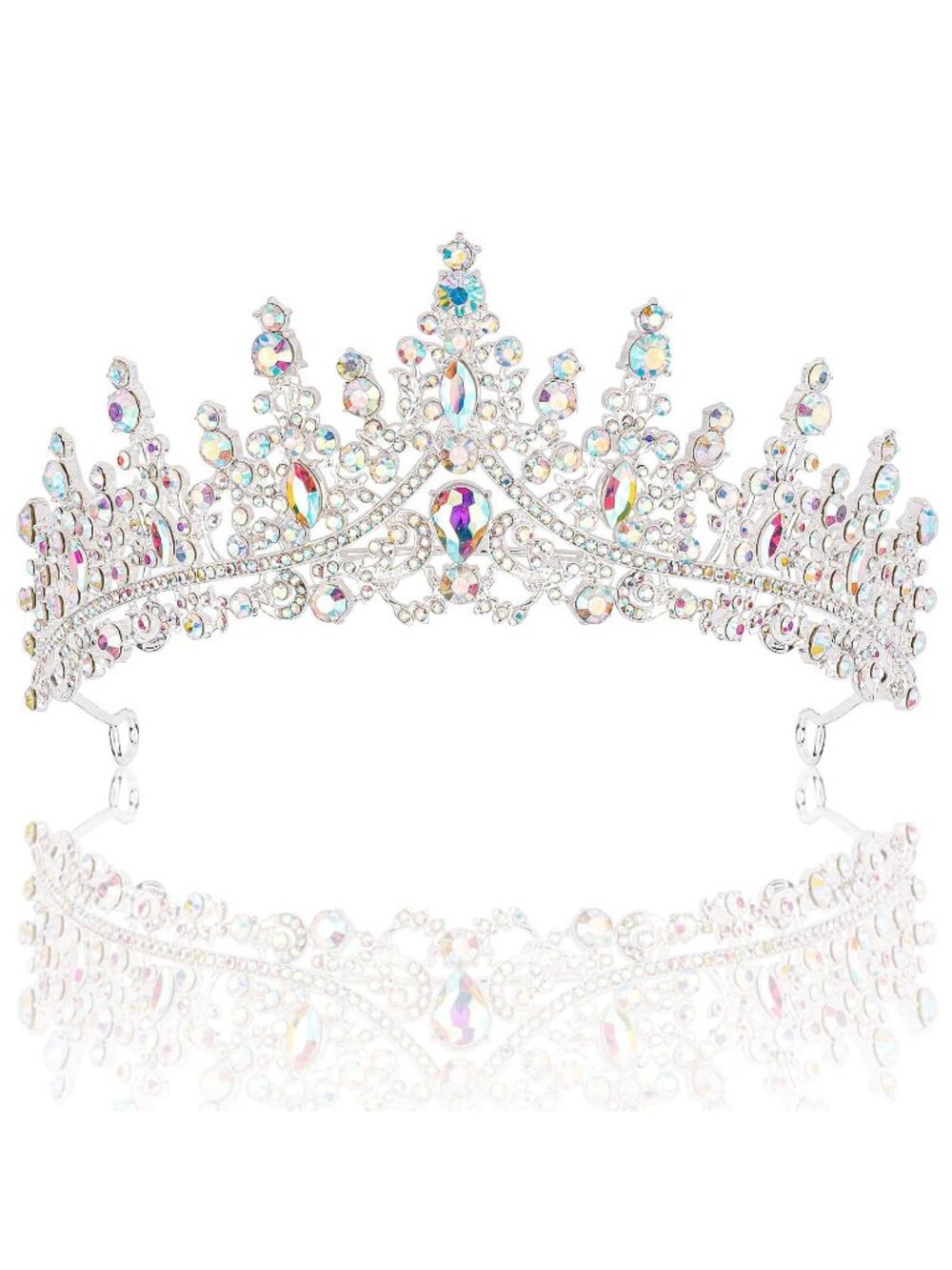 Women's AB Silver Crystal Queen Crown Tiara Wedding Prom Princess Headpiece